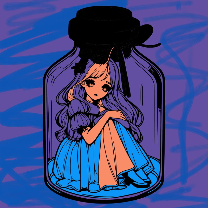 beautiful realistic girl trapped in bottle