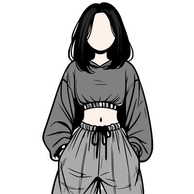 realistic girl faceless with baggy pants and a crop top