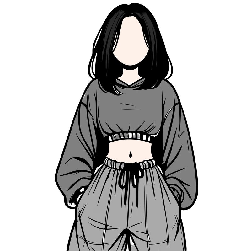 realistic girl faceless with baggy pants and a crop top