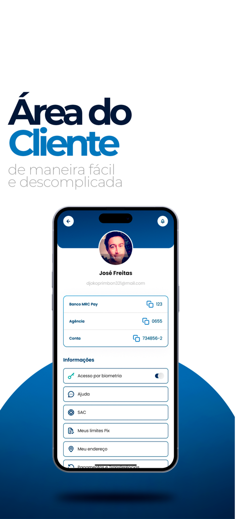One Pay - Área de cliente de la app One Pay mostrando detalles del perfil, información de la cuenta bancaria y configuración