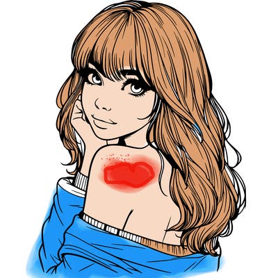 realistic girl with bangs looking over her shoulder