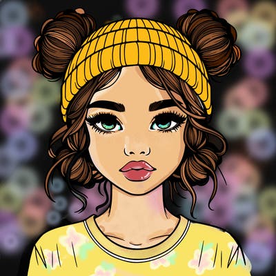 realistic girl with buns in her hair with a beanie on