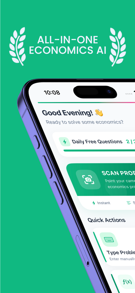 Economics AI: Homework Helper - Home screen of Economics AI app showing the scan problem feature