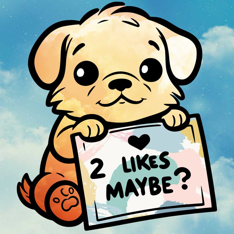 a puppy holding a sign that says 2 likes maybe?