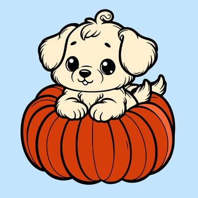 cute little puppy in a pumpkin