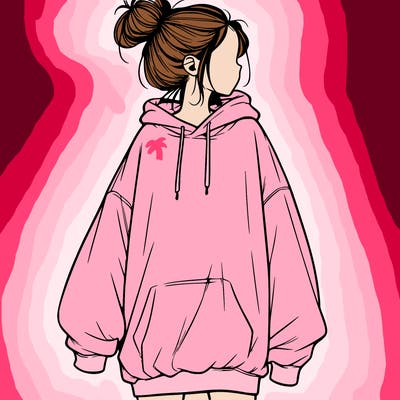 realistic girl with a oversized sweatshirt on and a bun