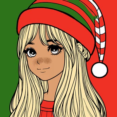 realistic girl with realistic santa hat
