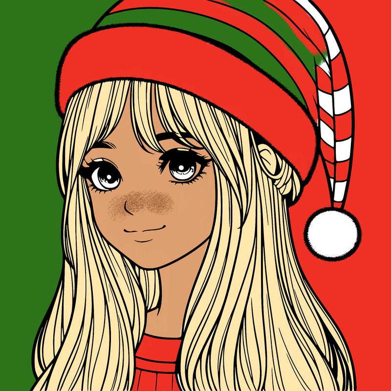 realistic girl with realistic santa hat
