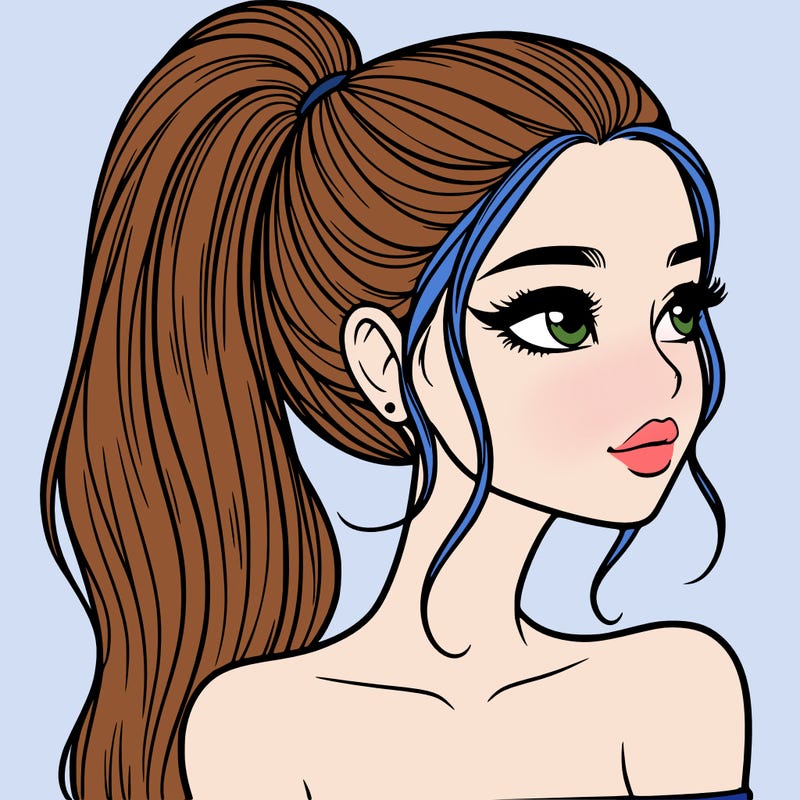 a beautiful and realistic girl with a high pony tail