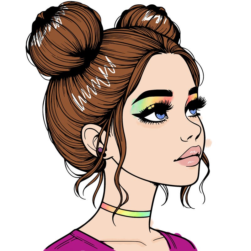 realistic girl with buns on the top of her head