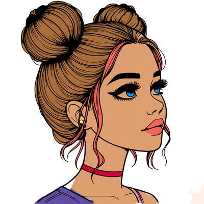 realistic girl with buns on the top of her head