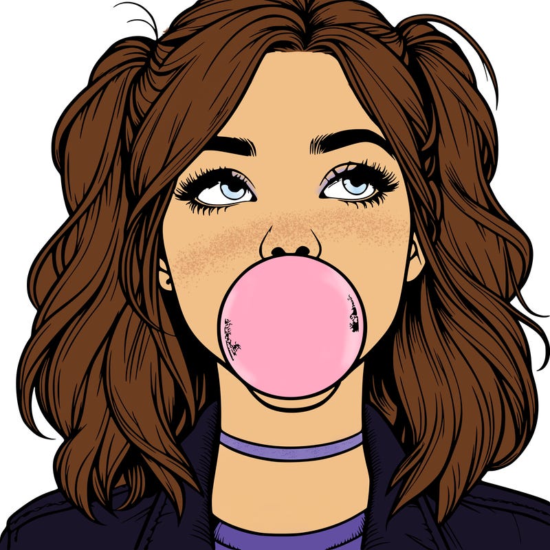 realististic girl blowing bubble -gum