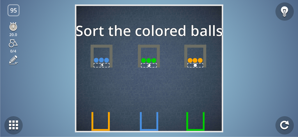 Brain It On! - A physics-based level in the Brain It On app where players must sort colored balls into matching containers.