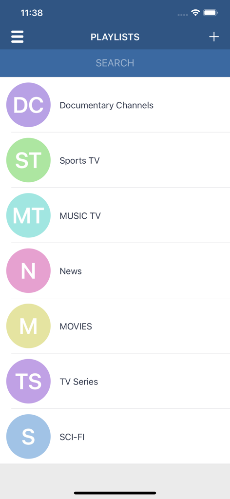 GoTV app interface showing IPTV playlist categories like Sports TV and Movies