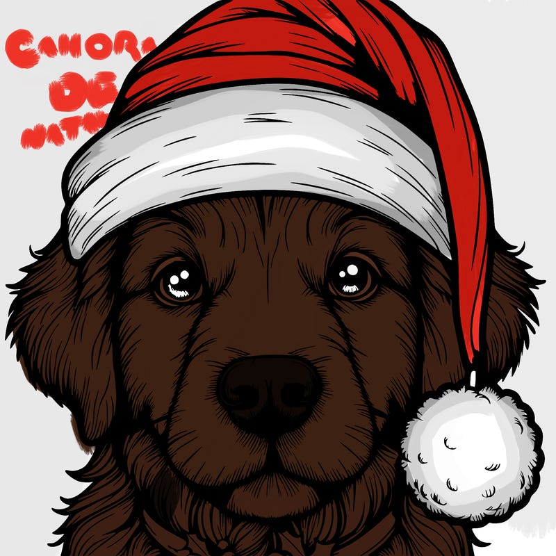 realistic dog with a christmas hat