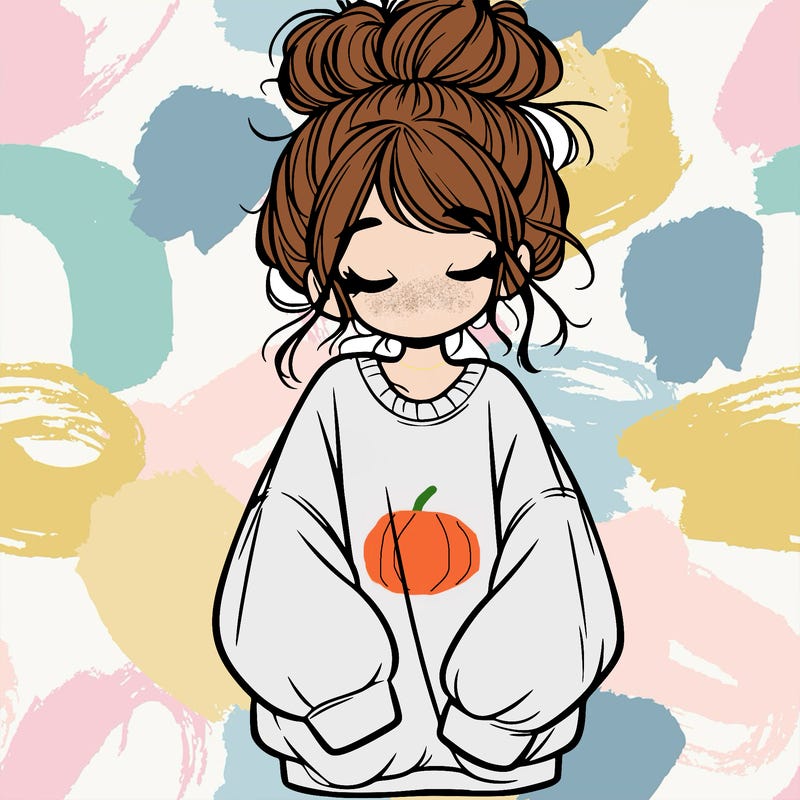 girl with baggy sweatshirt and messy bun