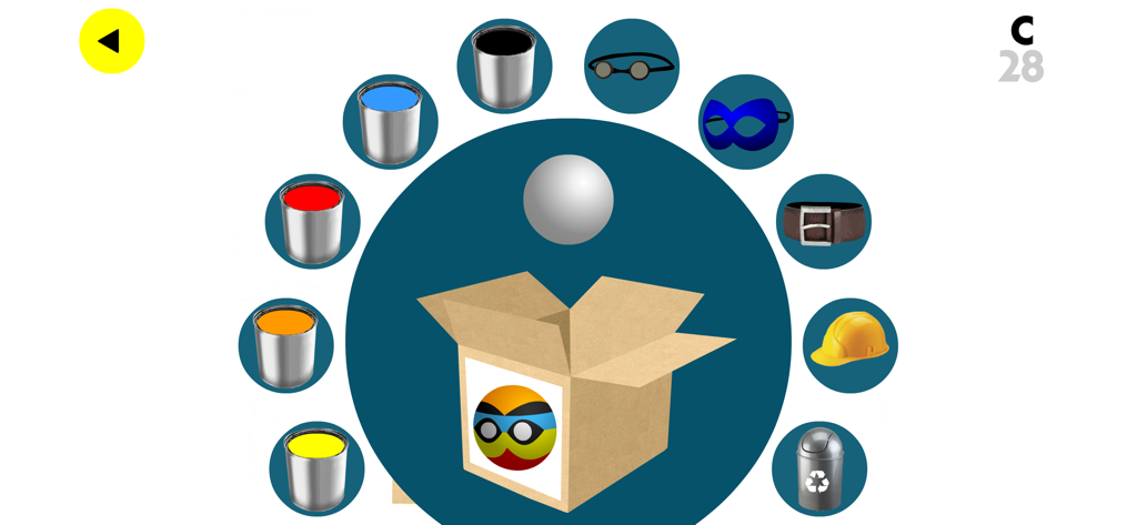 Factory Balls - A gameplay screen of the Factory Balls logic puzzle game showing a white ball and various painting and masking tools