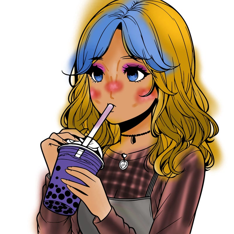 realistic girl drinking boba tea