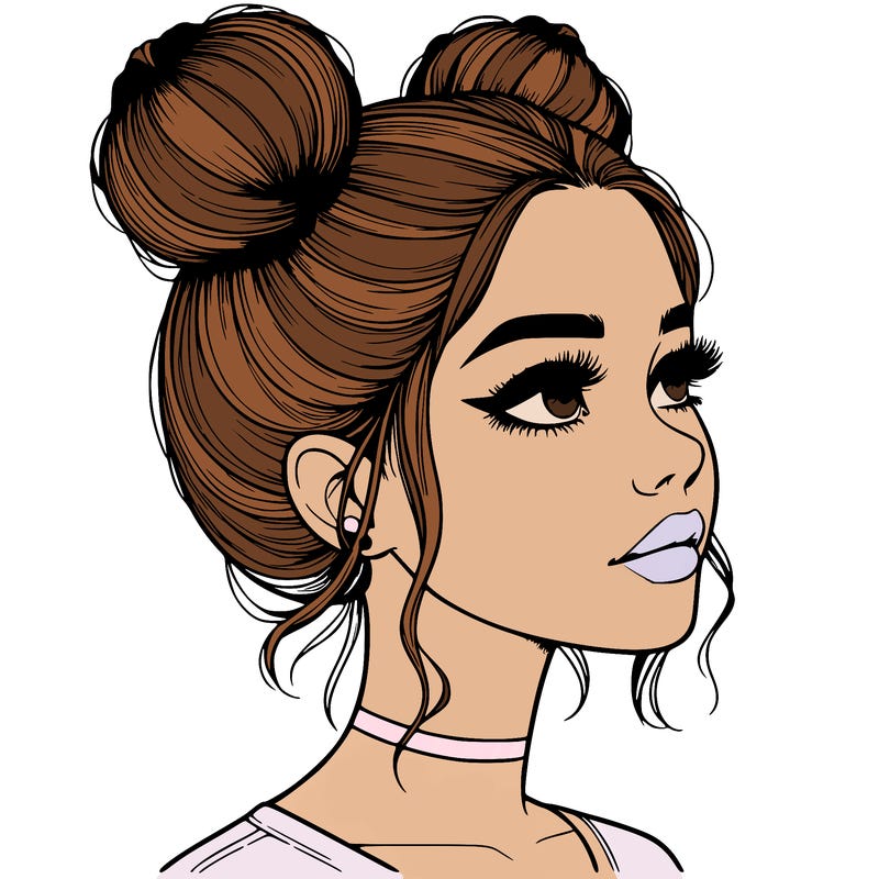 realistic girl with buns on the top of her head