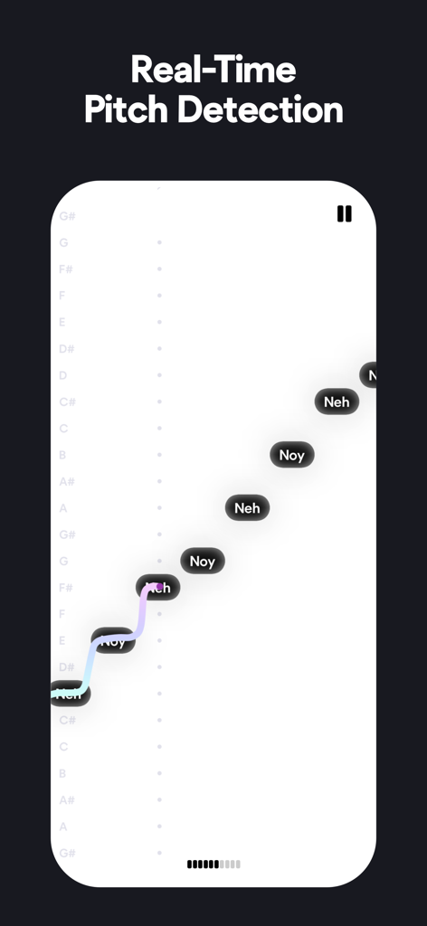 Vocalista: Learn to Sing - Interface showing real-time pitch detection and vocal feedback in the Vocalista app.