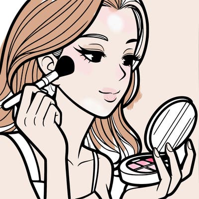 little girl putting on makeup