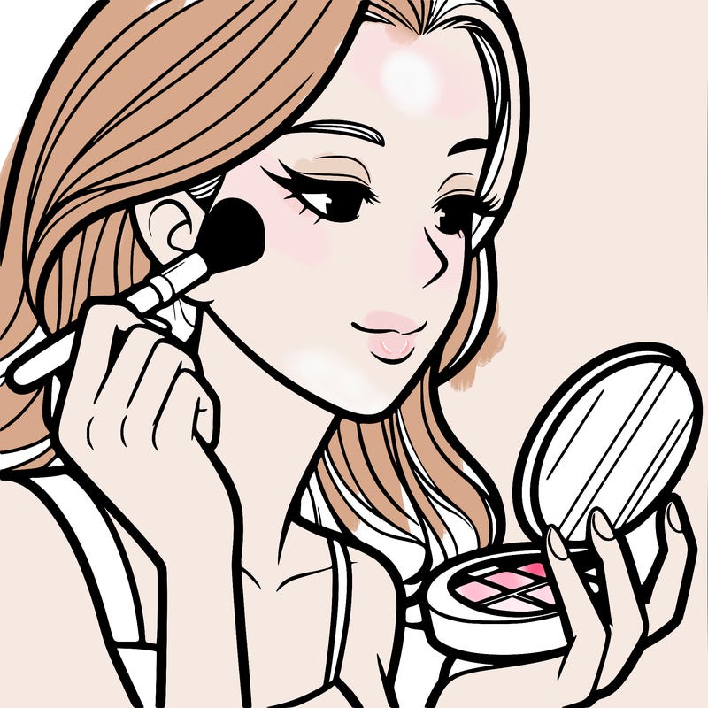 little girl putting on makeup