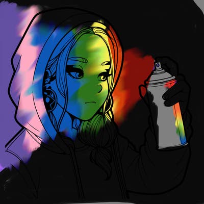 a realistic girl, spray painting