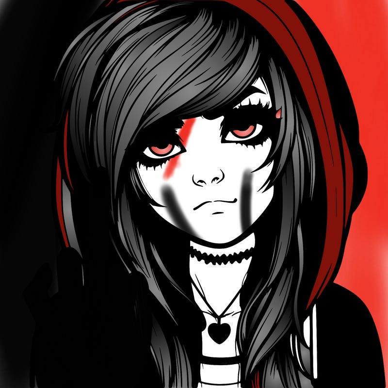realistic emo girl sticking up the middle finger