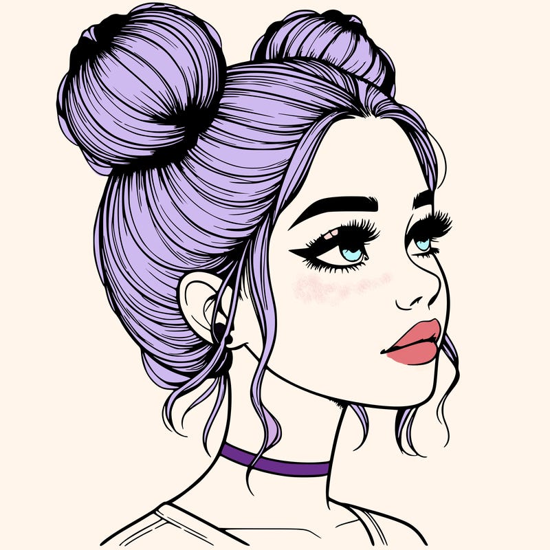 realistic girl with buns on the top of her head