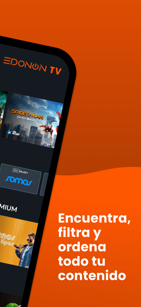 EDONON TV - Euskaltel - Interface of the EDONON TV app showing movie options and search text in Spanish
