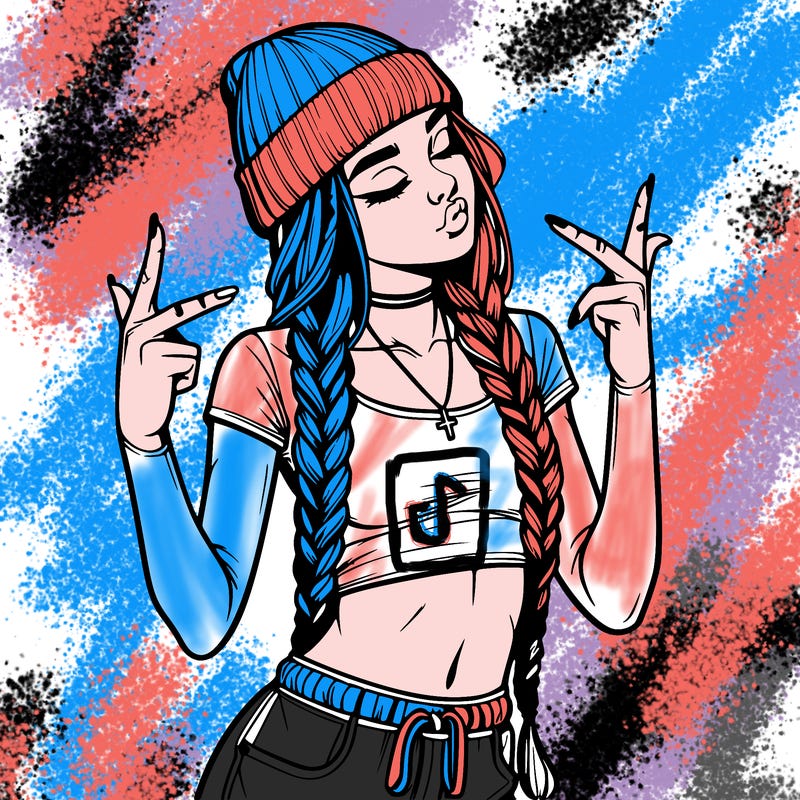 realistic teenage girl with braids and a beanie and crop top doing 🫶🏼