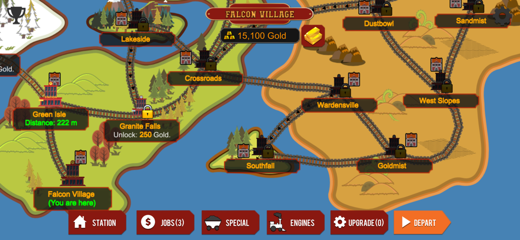 Rails And Metal HD - Map screen showing different train stations and railway routes in Rails and Metal HD