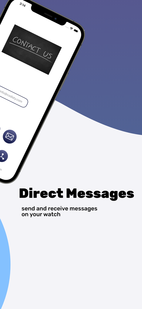 Pix For Watch - Schermata promozionale per l'app Pix For Watch che evidenzia la capacità di inviare e ricevere messaggi diretti di Instagram su un Apple Watch.