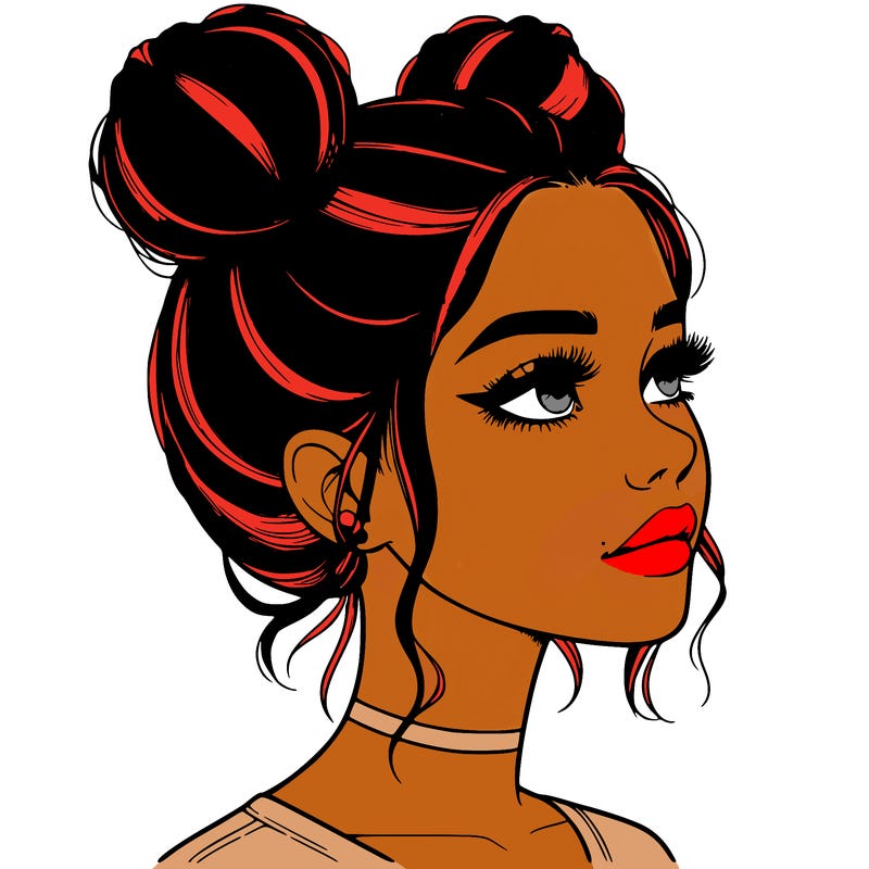 realistic girl with buns on the top of her head