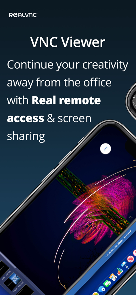RealVNC Viewer: Remote Desktop - Smartphone screen showing RealVNC Viewer for remote access and screen sharing