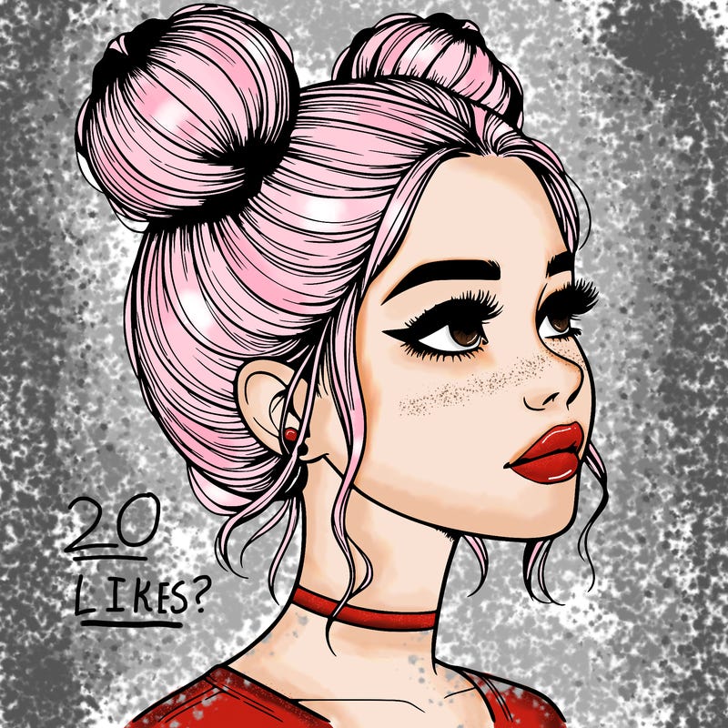 realistic girl with buns on the top of her head