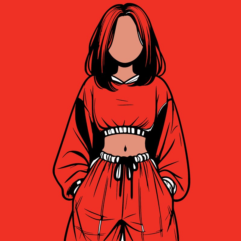 realistic girl faceless with baggy pants and a crop top