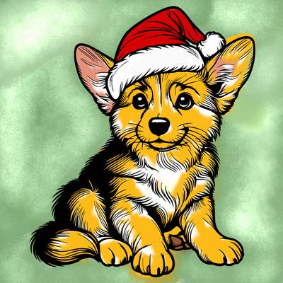 realistic dog with a santa hat