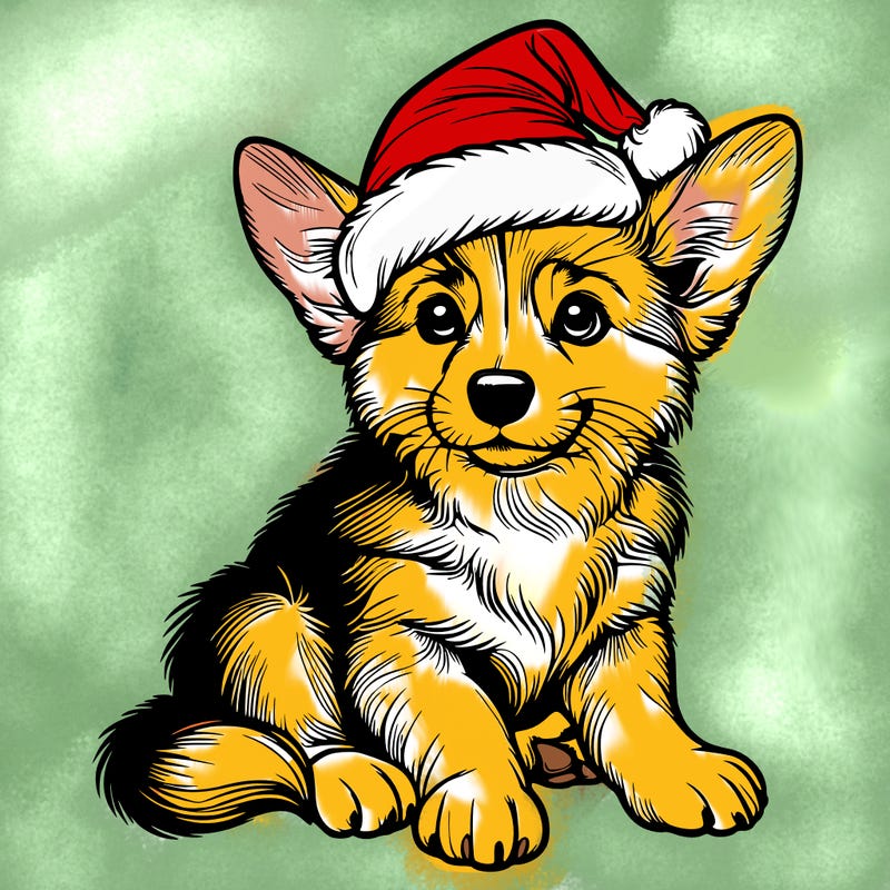 realistic dog with a santa hat