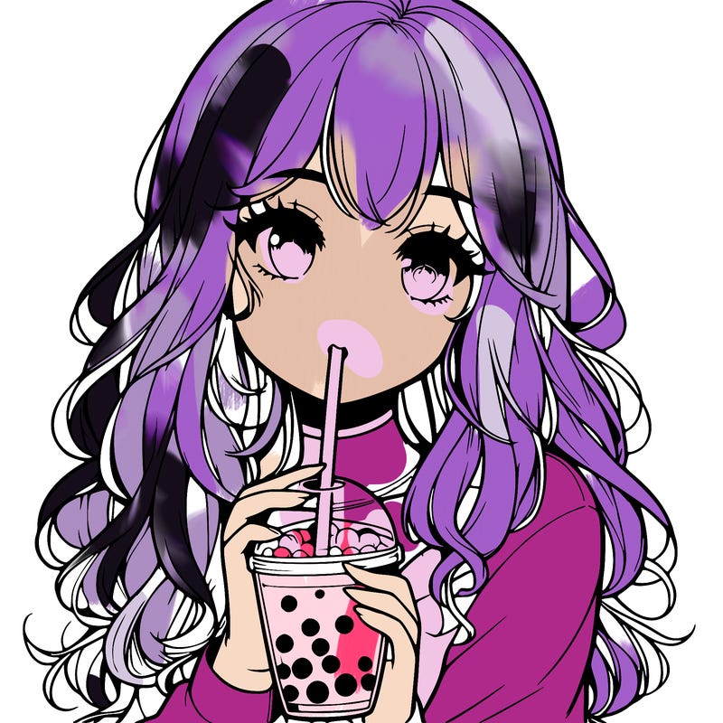 realistic girl drink a boba