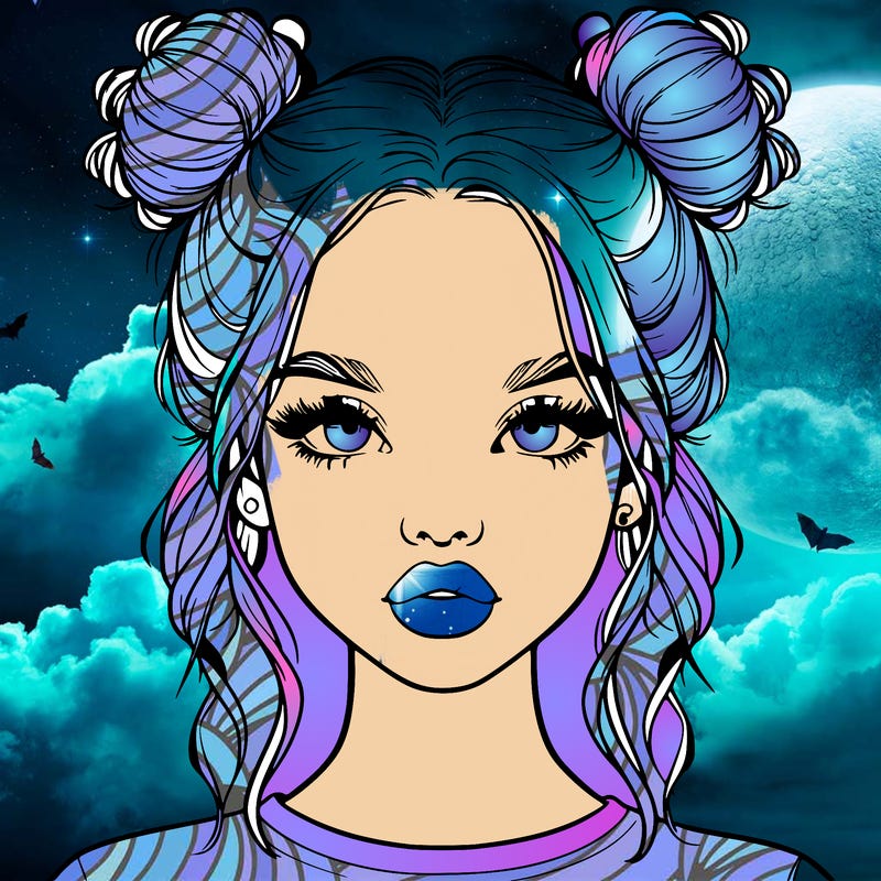 realistic girl with two buns in hair and lips