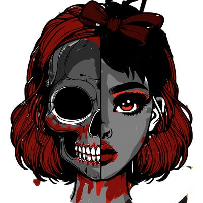 realistic girl with half skull mask