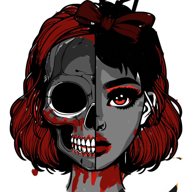 realistic girl with half skull mask