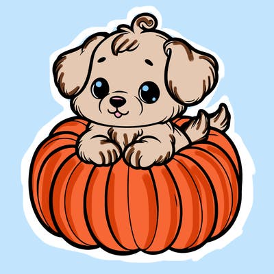 cute little puppy in a pumpkin