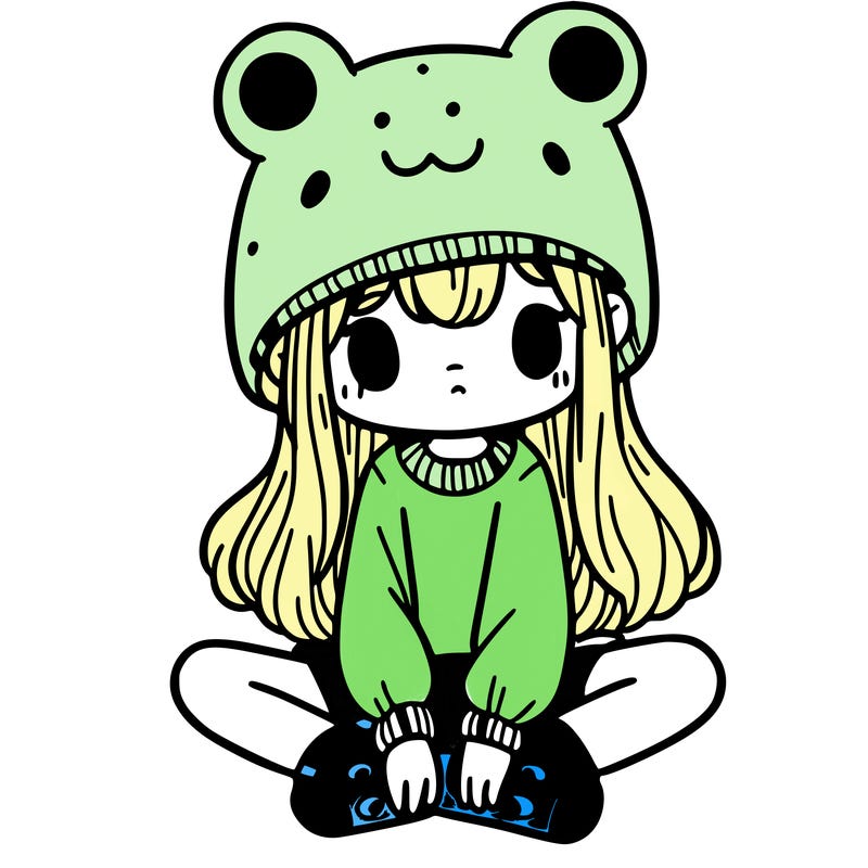 a girl wearing a frog hat and some frog socks