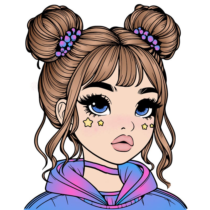 realistic girl with space buns