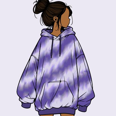 realistic girl with a oversized sweatshirt on and a bun