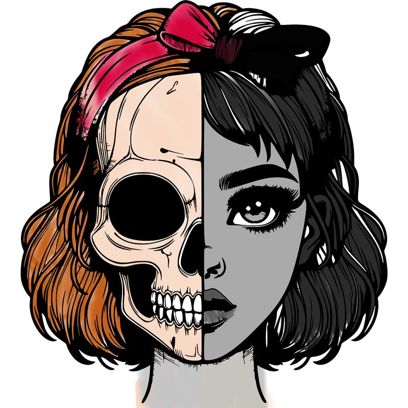 realistic girl with half skull mask