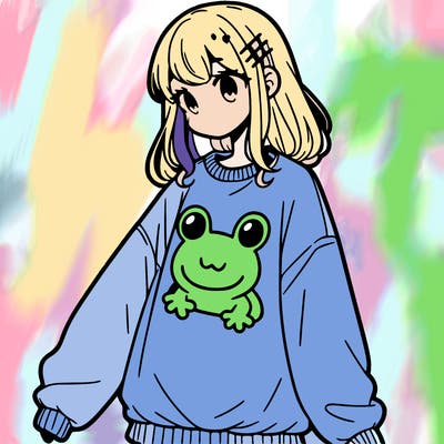 girl wearing frogging sweatshirt