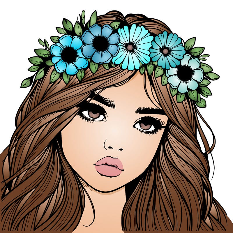 realistic girl with flowers crown